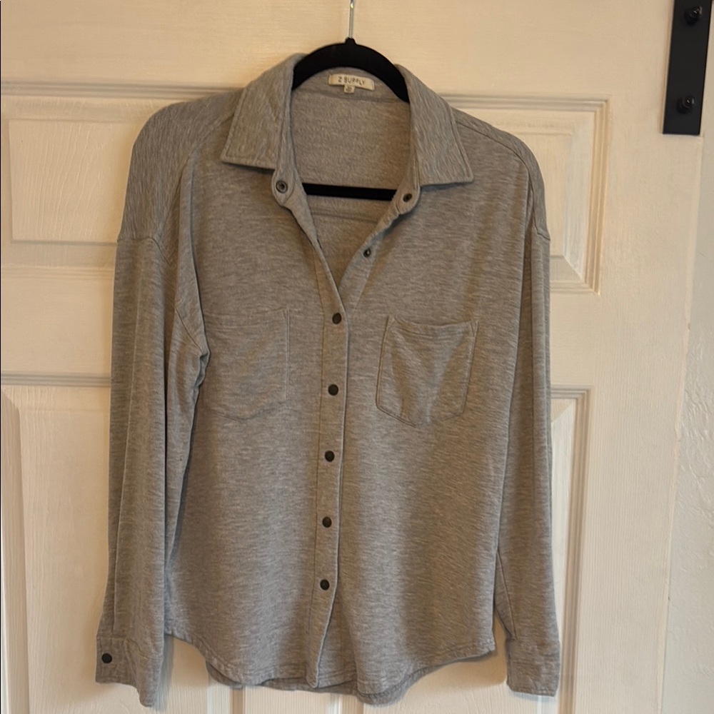 Z Supply Gray Button Down Shirt Relaxed Fit
